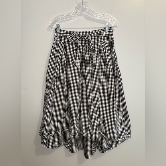Max Studio Gingham Black White Midi Skirt Hi Low Tie Front Size 8 Lightweight - Picture 7 of 16